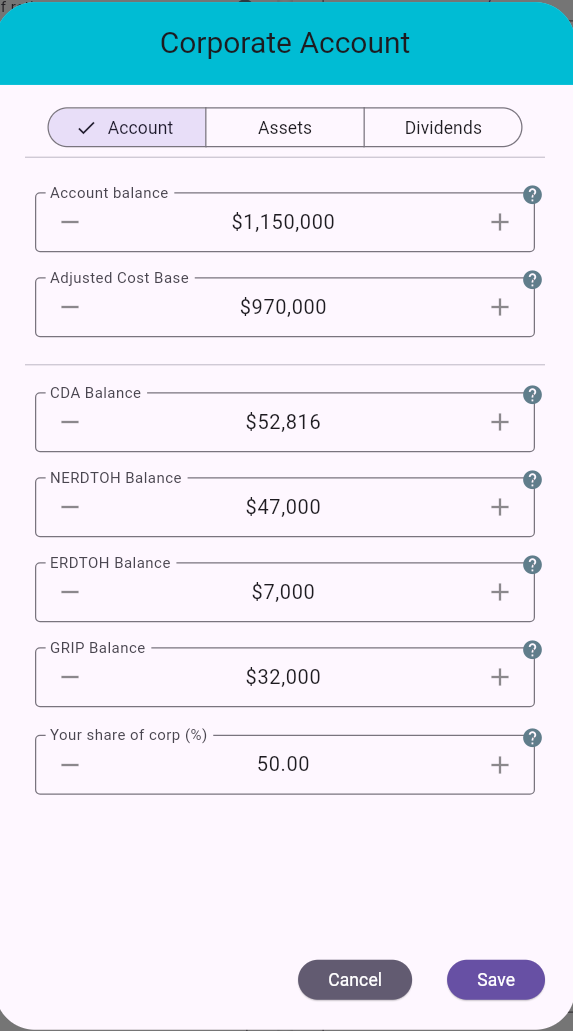 Corporate Account Dialog - Account Tab